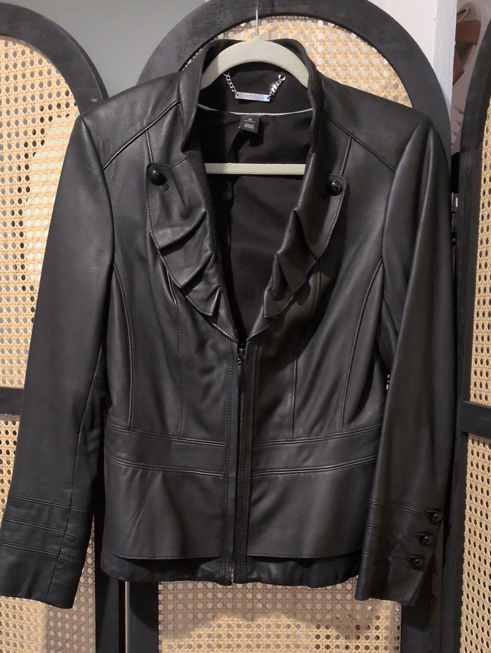 WHBM Ruffled Leather Jacket Blazer - Picture 4 of 8